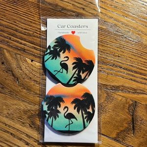 Neoprene Car Coaster-flamingo sunset